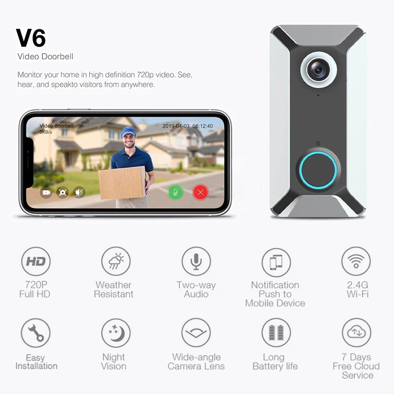 Умный видеодомофон HD 720P Wi Fi с функцией ночного видения IP дверной звонок