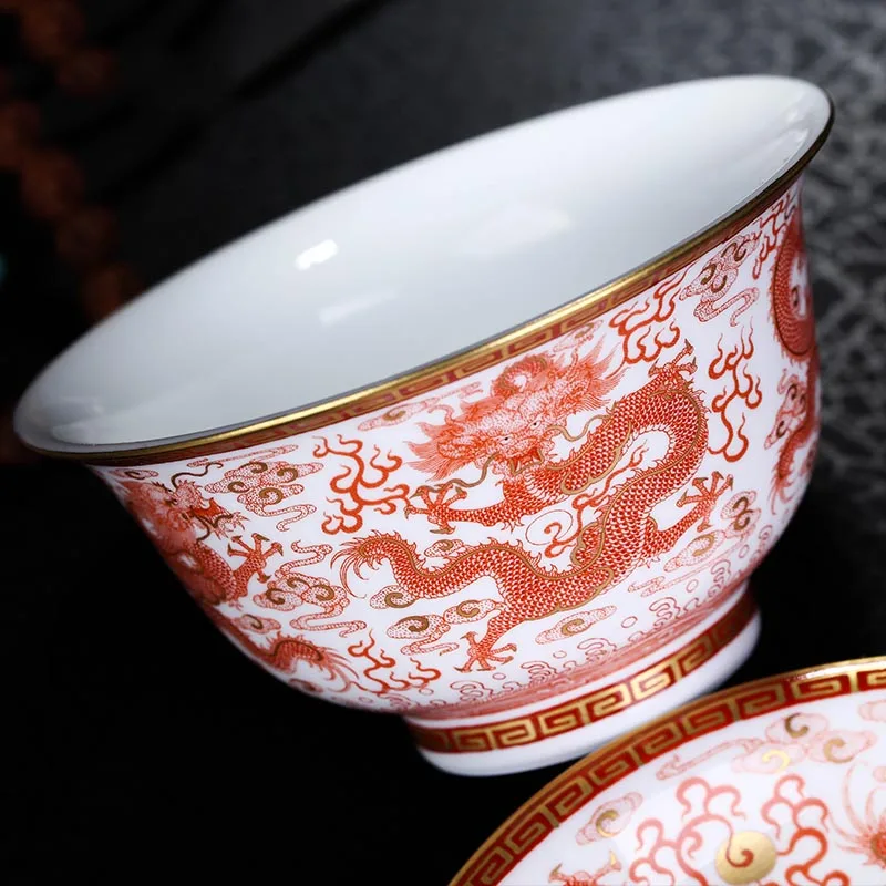 160 мл Цзиндэчжэнь Gaiwan ручная роспись Дракон узор благородная чайная чаша