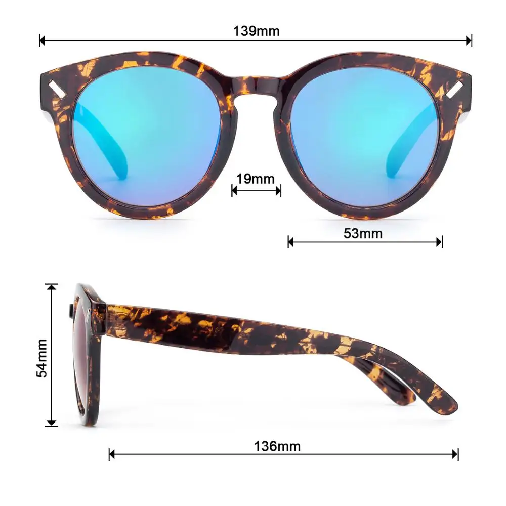 Женские солнцезащитные очки в винтажном стиле COLOSSEIN круглые с синим покрытием