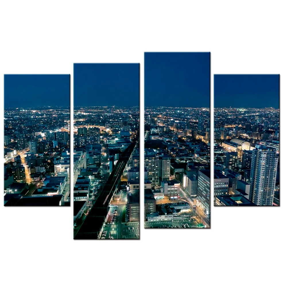 4 панели/Набор для гостиной городской Декор ночного вида модульный искусство