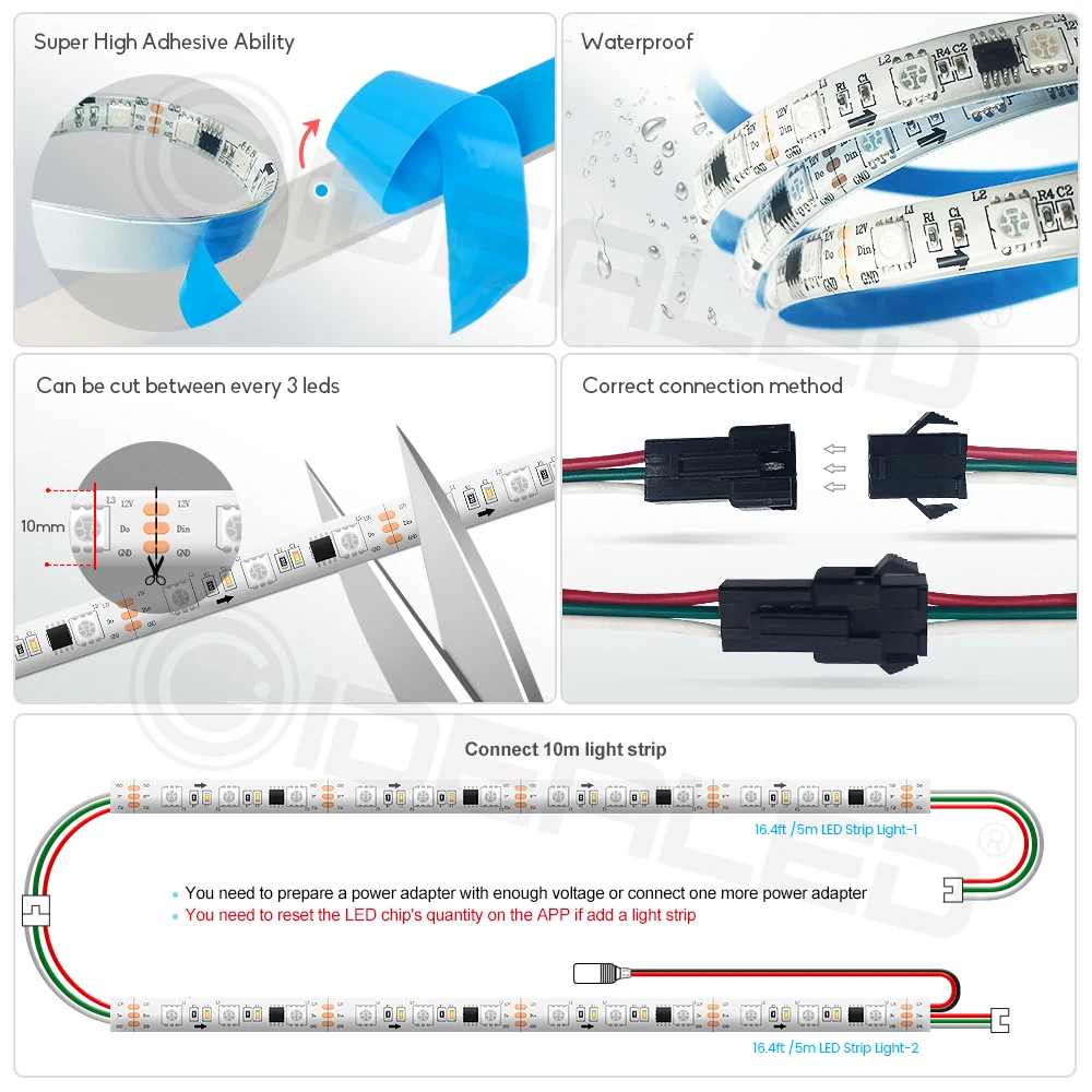 Цветная светодиодная лента 60 пикселей адресная цифровая цветная полноцветная