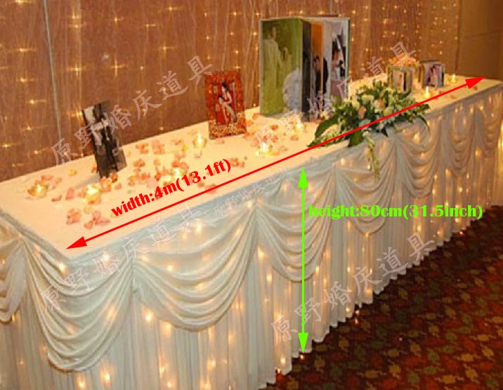 

13.1ft(W)*31.5"(H) white ice silk Tablecloth wedding table skirt banquet party table skirt with swag table cover
