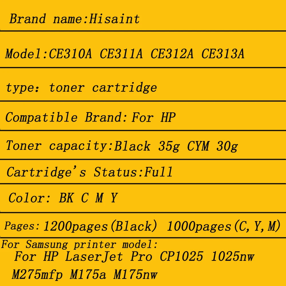 CE310A CE311A CE312A ce313 126a Совместимость многоразового картриджа для HP LaserJet Pro CP1025 CP1025nw