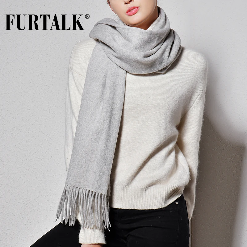 FURTALK 100% шарф из овечьей шерсти для женщин кашемировый пашмины Бандана Зима Осень