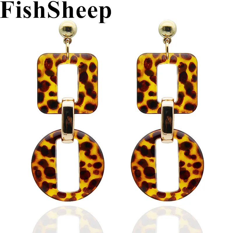 

FishSheep Fashion ZA Leopard Acrylic Big Drop Earrings For Women Trendy Geomrtric Square Circle Long Pendant Earrings Jewelry