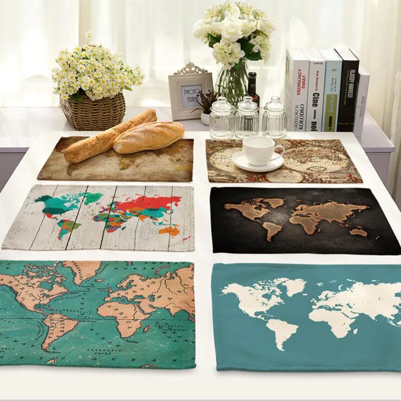 Карта мира столовых коврик из ткани украшение стола Кухня Posavasos Manteles individuales
