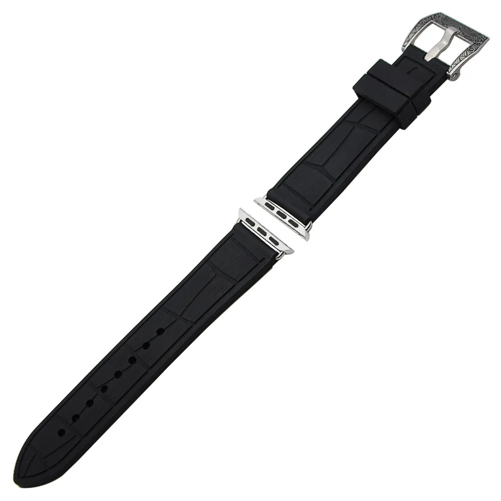 Силиконовый ремешок для часов Ремешок для iwatch Apple Watch 38 мм, 42 мм из нержавеющей стали резной Тан застежка ремень наручный браслет черный