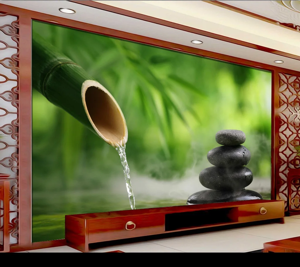 Свежий бамбуковый лес вода на камнях Йога спа салон обои 3d настенные рулоны