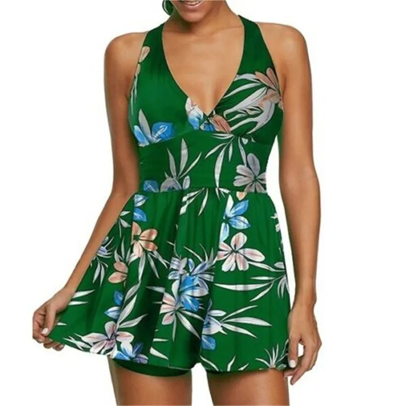 Женский купальник-танкини из двух частей купальник с цветочным принтом и лямкой