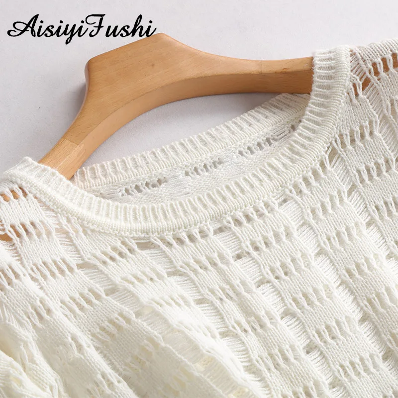 White Sweater Women Pullover Knitted Spring Autumn Crop Top Long Sleeve Transparent Blouse For Mujer 2020 | Женская одежда