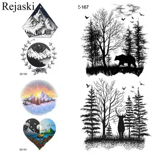Тату-наклейки Rejaski водостойкие на руку, временные татуировки для мужчин и женщин, самоклеящиеся черные фальшивые татуировки 3D в виде леса