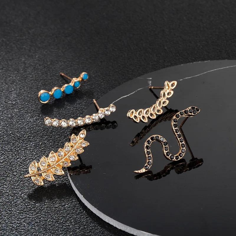 5 шт./компл. Boho Синий Черный Белый Кристалл Камень Лист змея Комплект сережек для