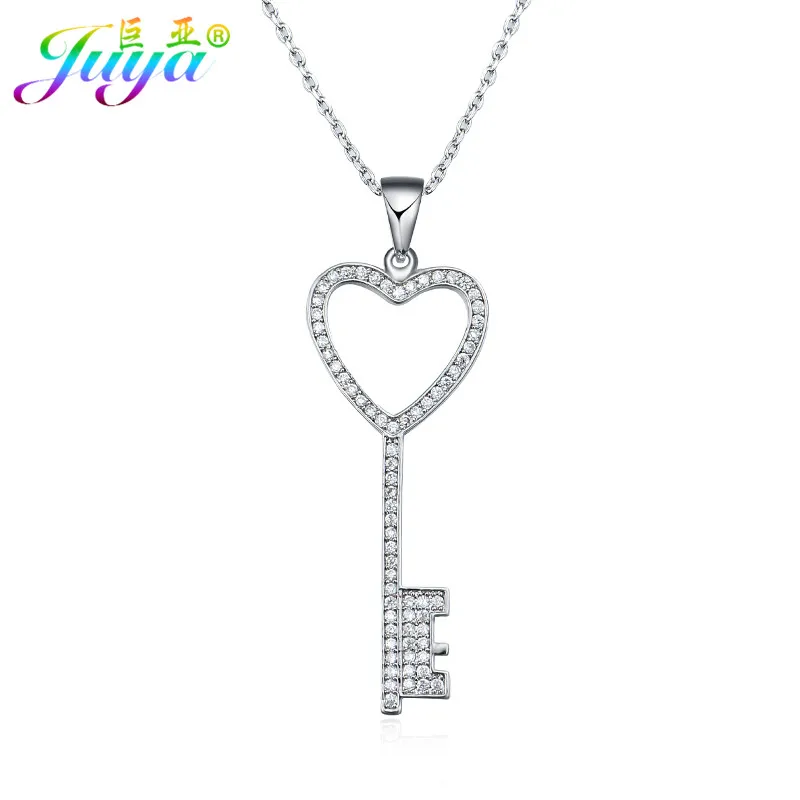 White Gold Necklace Ручной работы DIY материал для изготовления украшений роскошный цветок ключ кулон аксессуары для женщин Свадебный день рождения чокер колье изготовление - Окраска металла: White Gold Necklace