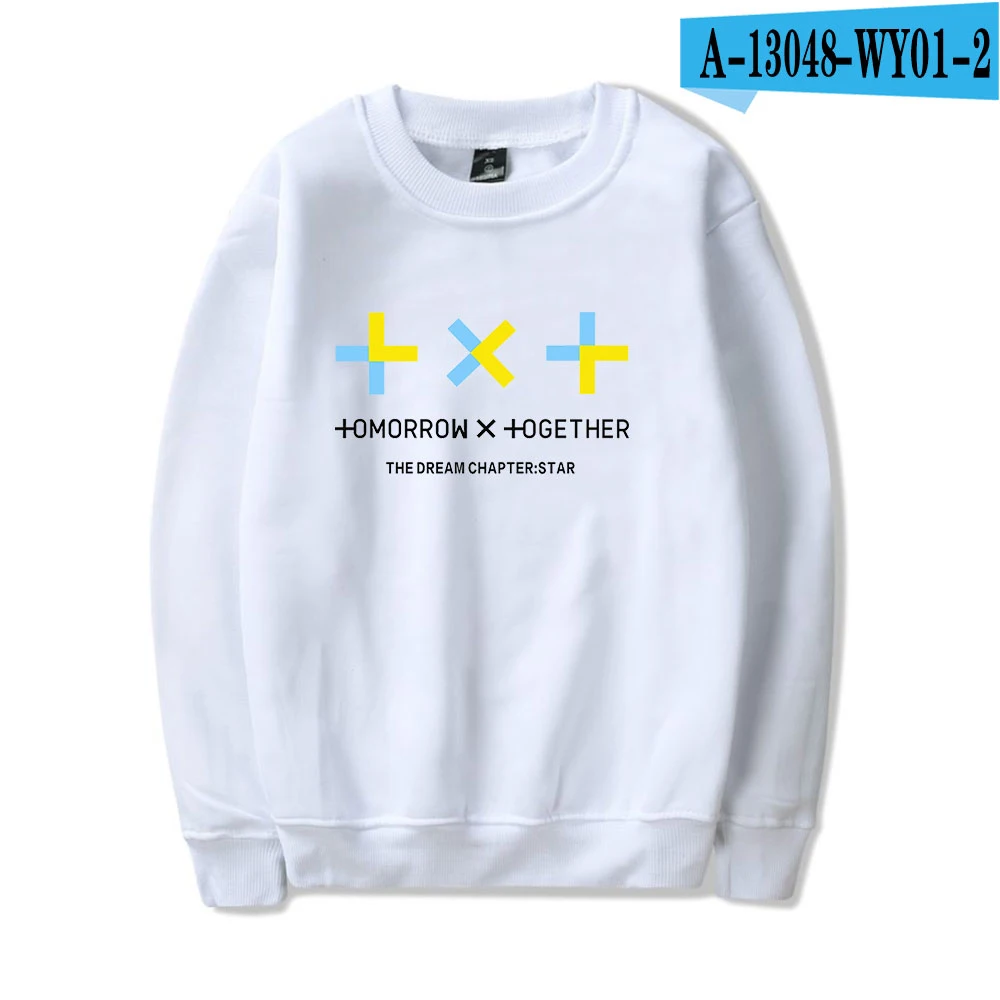 TXT классический крой унисекс Crewneck Толстовка с принтом с длинными рукавами Pollover - Цвет: White