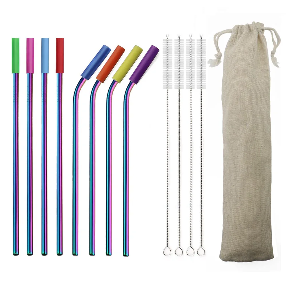 8 шт многоразовый Радужный Металлический Набор соломинок из нержавеющей стали