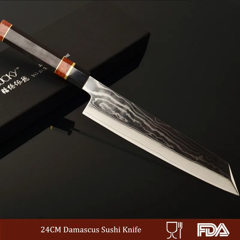 24 см нож для суши Sashimi vg10 японская Дамасская сталь Супер острое Эбеновое дерево