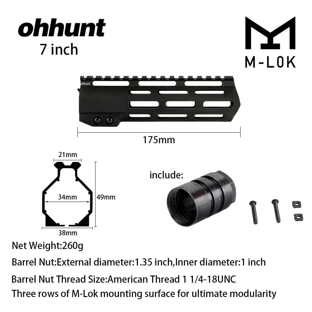 7 Inch Ohhunt тактический AR15 поплавок M-LOK Handguard " 9" 1" 12" 13," 15" 1" Пикатинни со стальной бочкой гайка для прицела - Цвет: 7 Inch