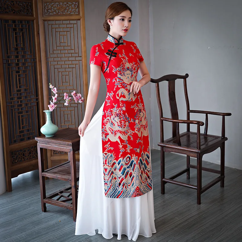 Модное Восточное вечернее платье Ципао для вечерние Aodai элегантное короткое в