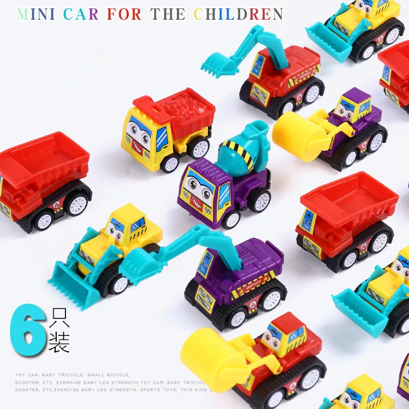 

6PCS/Lot Baby Toys Mini Pullback Construction Vehicle Cars Cement Bulldozer Road Roller Excavator Truck Tractor Toys for Boy