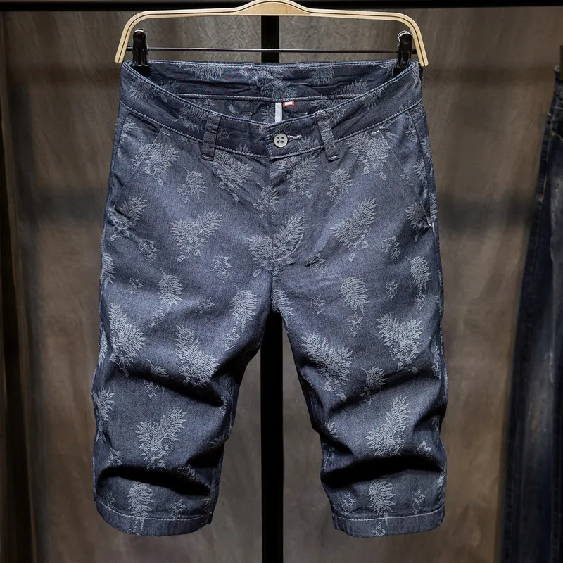 

Summer Denim Shorts Men High Quality Double Jacquard Cotton Slim Casual Shorts Jeans