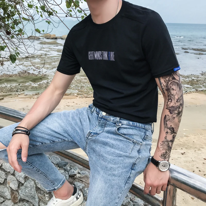 Мода 2019 лето для мужчин футболки Фирменная Новинка Slim Fit s Повседневная футболка