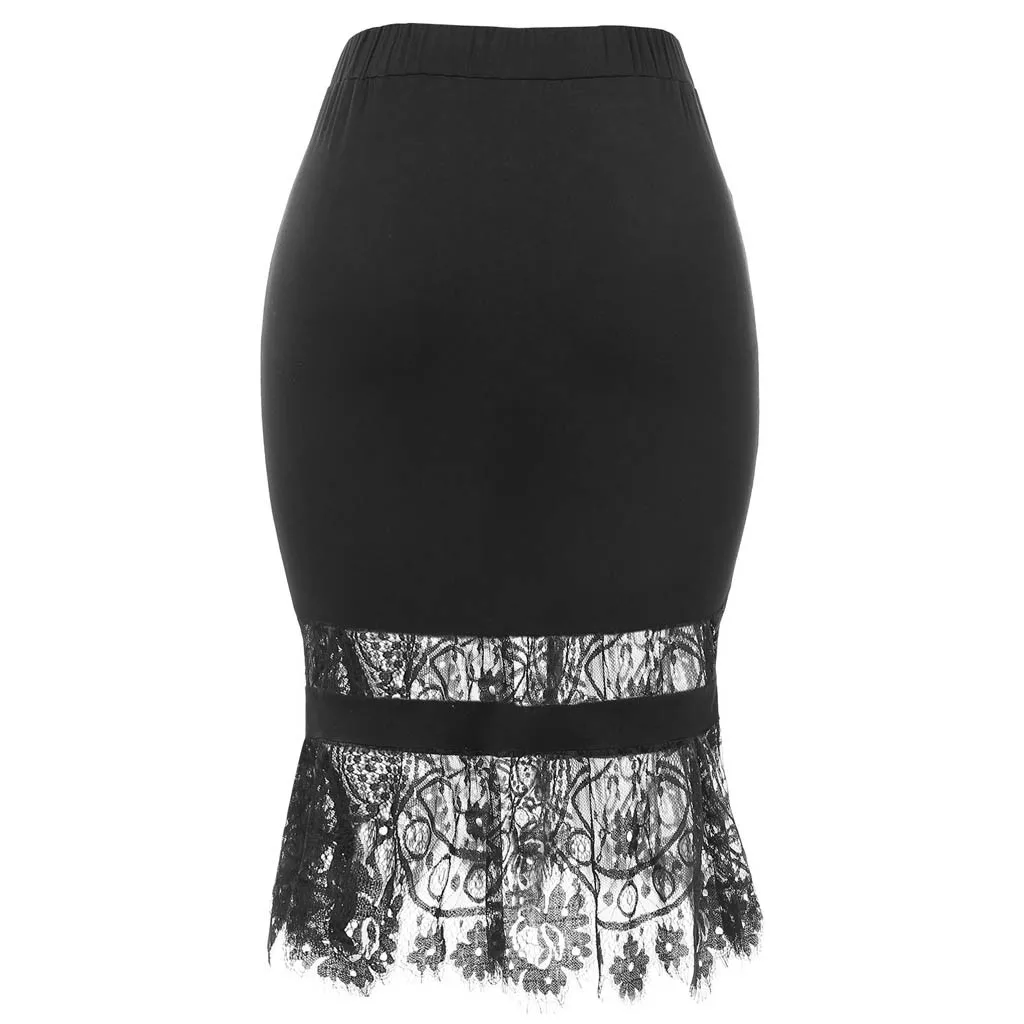 Faldas Mujer Moda 2019 Женская Однотонная юбка в пол винтажная кружевная с высокой талией