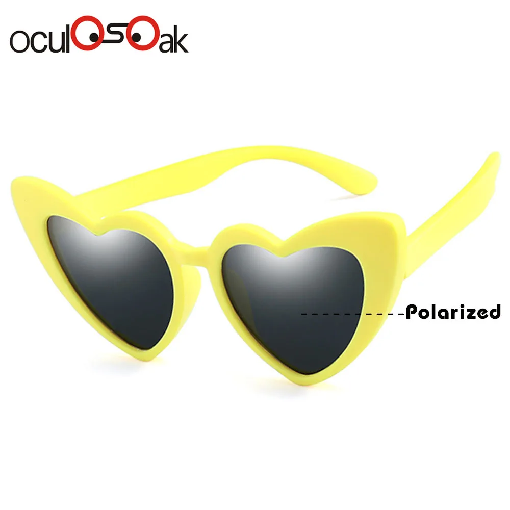 Oculosoak для маленьких девочек TR90 поляризованные детские солнцезащитные очки детские гибкие в форме сердца черные розовые красные солнцезащитные очки для uv400 - Цвет линз: yellow gray