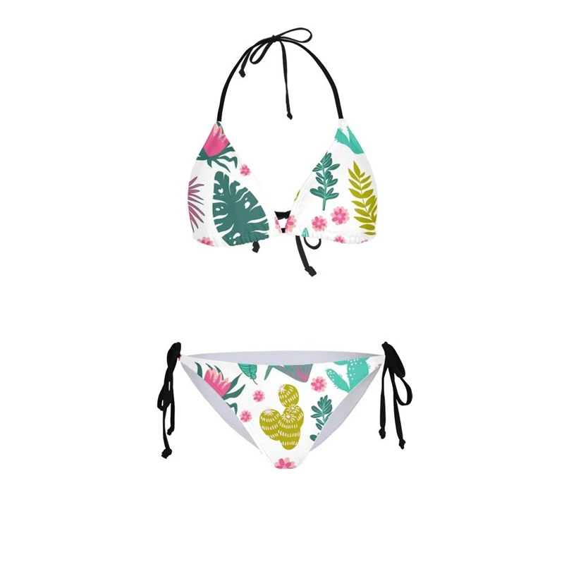 Белый женский бикини 2019 кактус печати купальники Тонг Набор пуш-ап облегающий