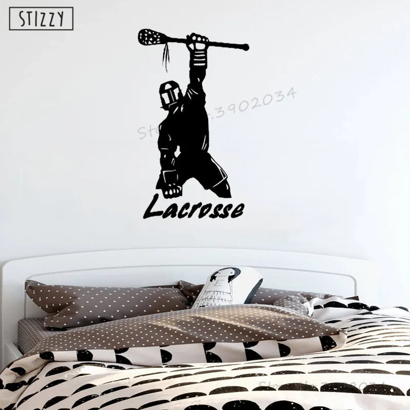 Настенная Наклейка stizzy Lacrosse проигрыватель персонализированные имя виниловая