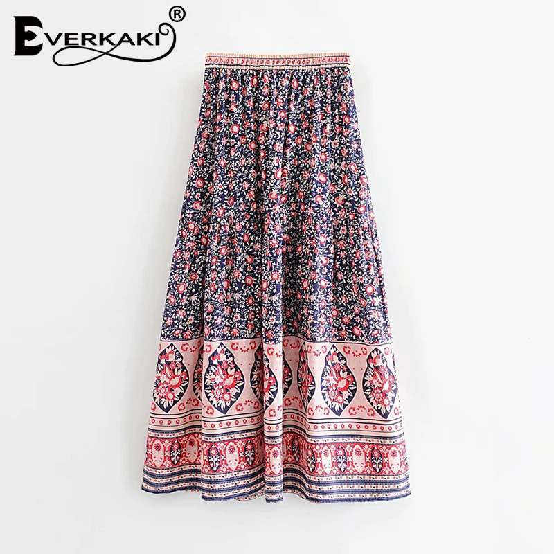 Everkaki цыганские Длинные юбки с принтом женские Boho пояса высокой талией длинные