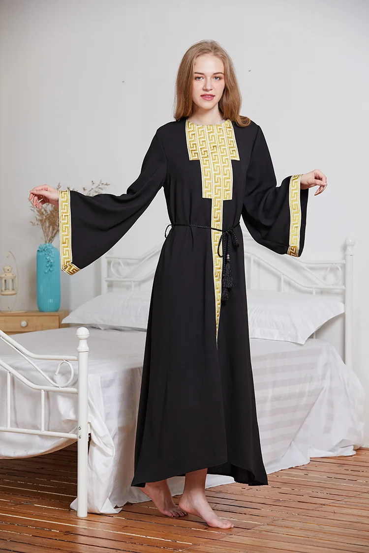 Muslim Embroidery Abaya Ramadan Arab Islamic Prayer Clothing Worship Service Maxi Dress Cardigan Long Robe Gowns Jubah Kimono |