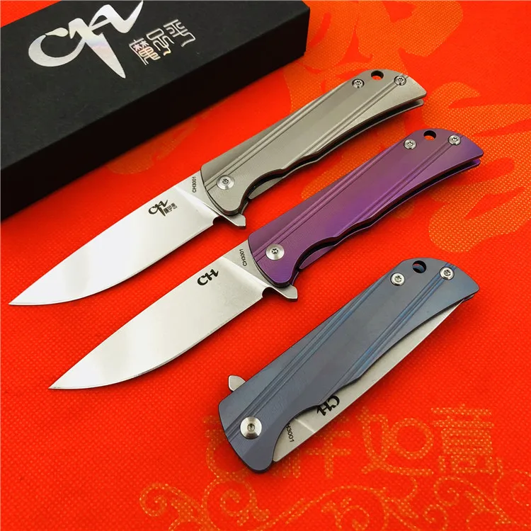 

High quality CH3001 stone wash AUS-8 Blade TC4 handle outddor Camping hunting pocket Folding knife Tactical Survival EDC tools