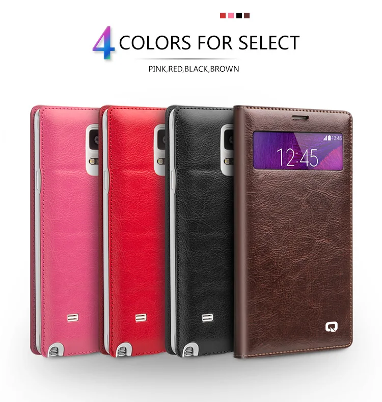 

QIALINO small view window genuine leather flip cover for samsung galaxy note 4 for N9100 (non-smart version) 5.7 inches cover