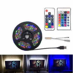 Светодиодная лента 2835 SMD RGB с USB-зарядным устройством, 5 в постоянного тока, светодиодная лампа с USB-кабелем, гибкая лента 1 м, 2 м, 3 м, 4 м, 5 м, радиочастотный ИК RGB с дистанционным управлением