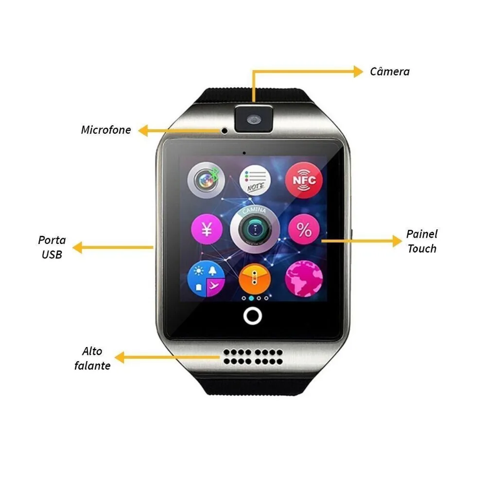 2019 Bluetooth Смарт-часы для мужчин Q18 IOS Android с камерой Facebook Whatsapp Twitter Синхронизация SMS