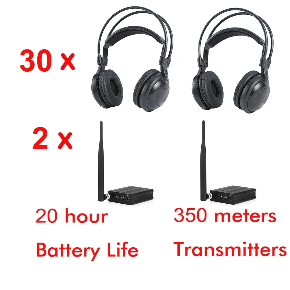 

2 channel Ultra low bass 30pcs classical Silent disco Wireless headphones- For iPod MP3 DJ music pary club meeting