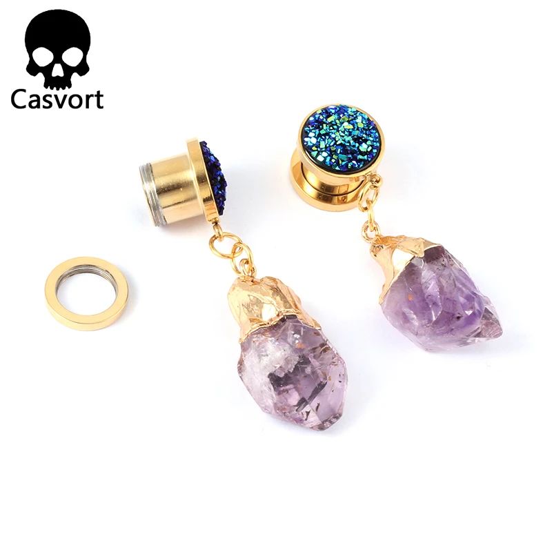 Новые асимметричные затычки Casvort с драгоценными кристаллами для ушей туннель из