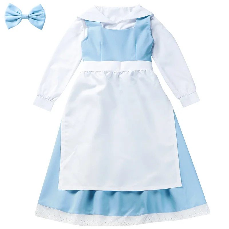 

Teen & Kid Girls Beauty & Beast Belle Princess & Anice Maid Costume White Blue Maid Apron Dress Fancy Uniform For Child