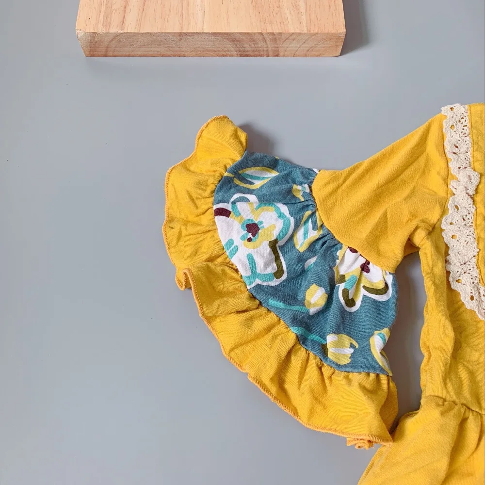 2018 New Mustard yellow dress Girl's Pockets regular clothing A popular dresses for kids cotton ruffled baby girl frocks | Детская