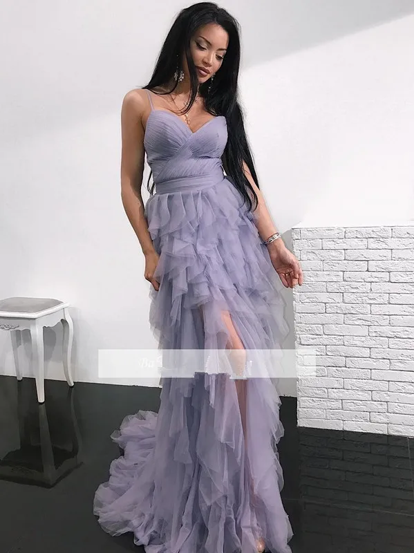

Prom Dresses Mermaid Spaghetti Straps Tulle Ruffles Hi Low Party Maxys Long Prom Gown Evening Dresses Robe De Soiree
