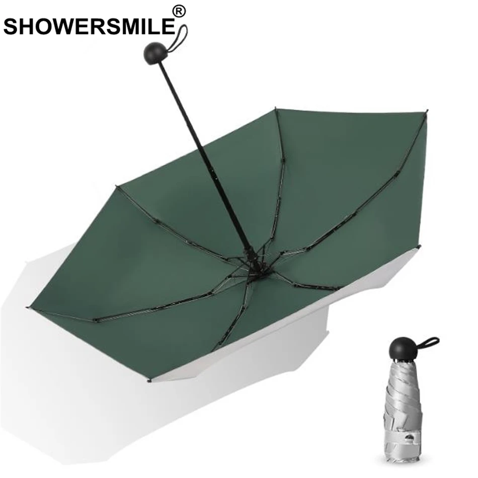 SHOWERSMILE Мини зонтик с карманом для женщин серебряное покрытие женский зеленый