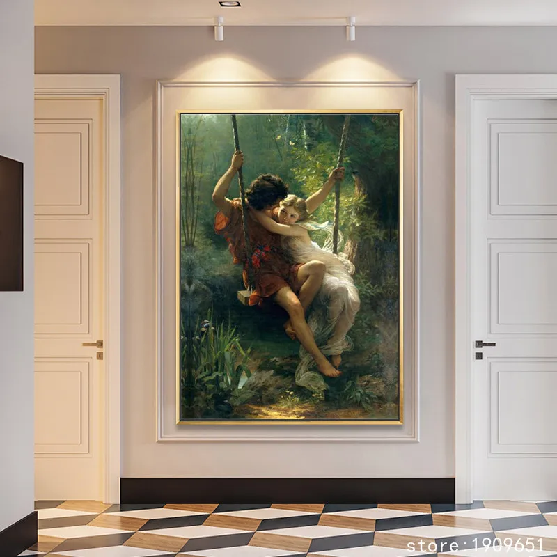 Хлопковые классические фигурки без рамки влюбленные на качели печать холсте