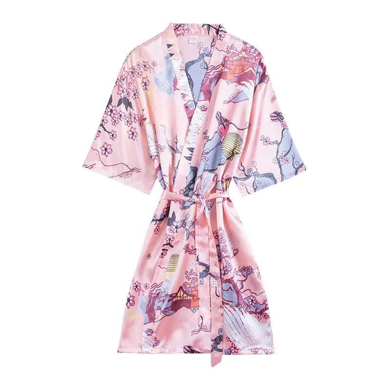 Шелковое атласное свадебное платье невесты банный халат Sakura Короткое Кимоно