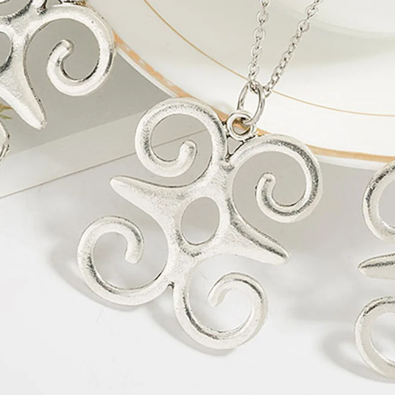 Necklace Африканский Символ сережки античное серебро Цвет Adinkra Gye Nyame серьги этнические ювелирные изделия - Окраска металла: Necklace