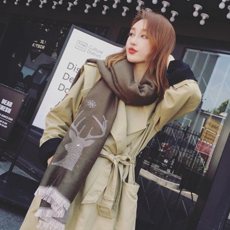 С принтом оленя Рождество Для женщин зимний шарф Элитный бренд имитация кашемира