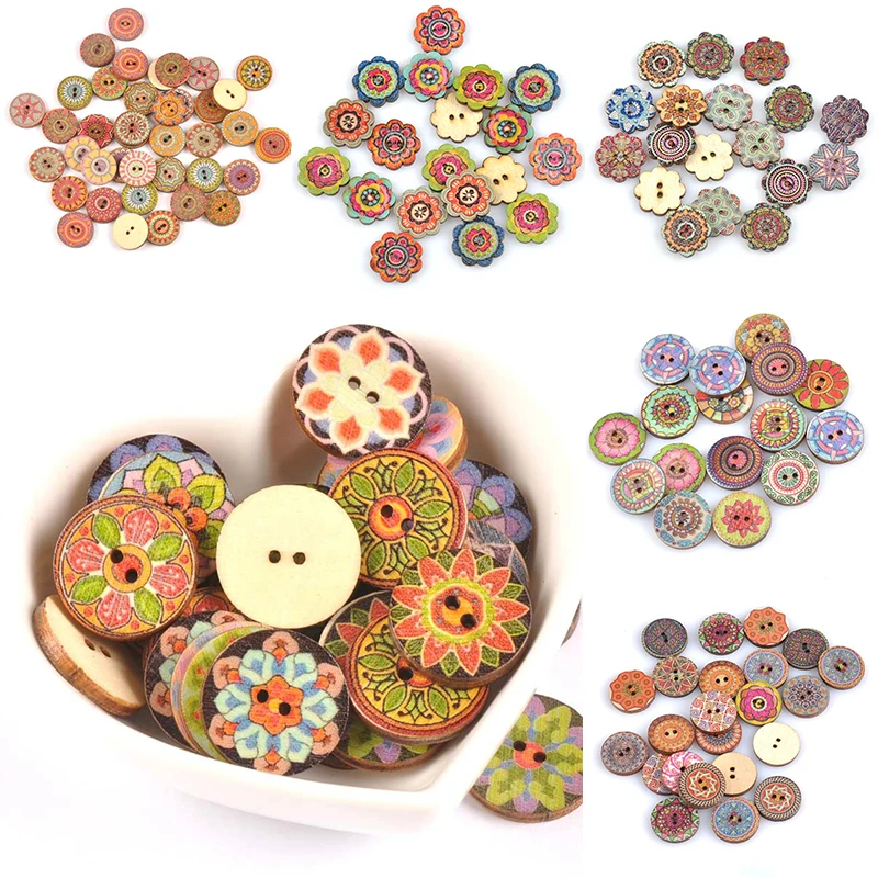 Sewing Accessories High Quality Popular Hot Sale Clothing Crafts Painted Sewing Gear Handwork 20PCS/Lot Wood Buttons