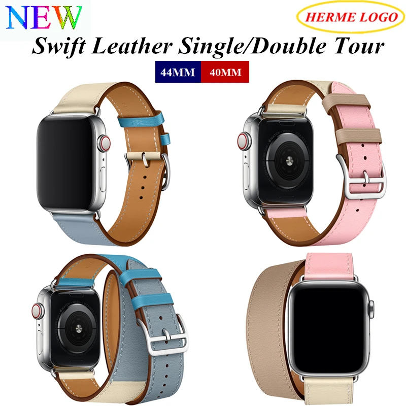 Для Apple Watch 44 мм 40 42 38 Swift кожаный Одноместный тур с логотипом HERME из натуральной