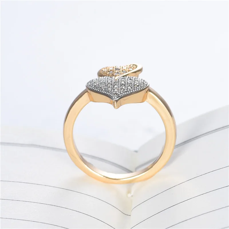 Мода moliam трендовые кольца на палец с двойным сердцем женские блестящим цирконием