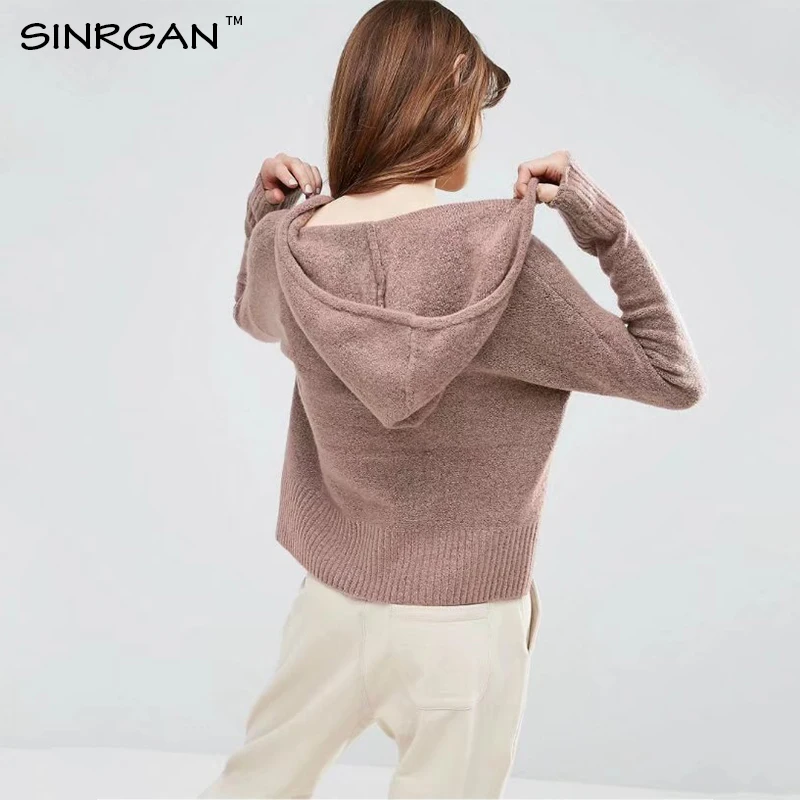 SINRGAN pullovers winter autumn women sweather hooded Casual style Long sleeve thick sweater coat tops knitted female | Женская одежда
