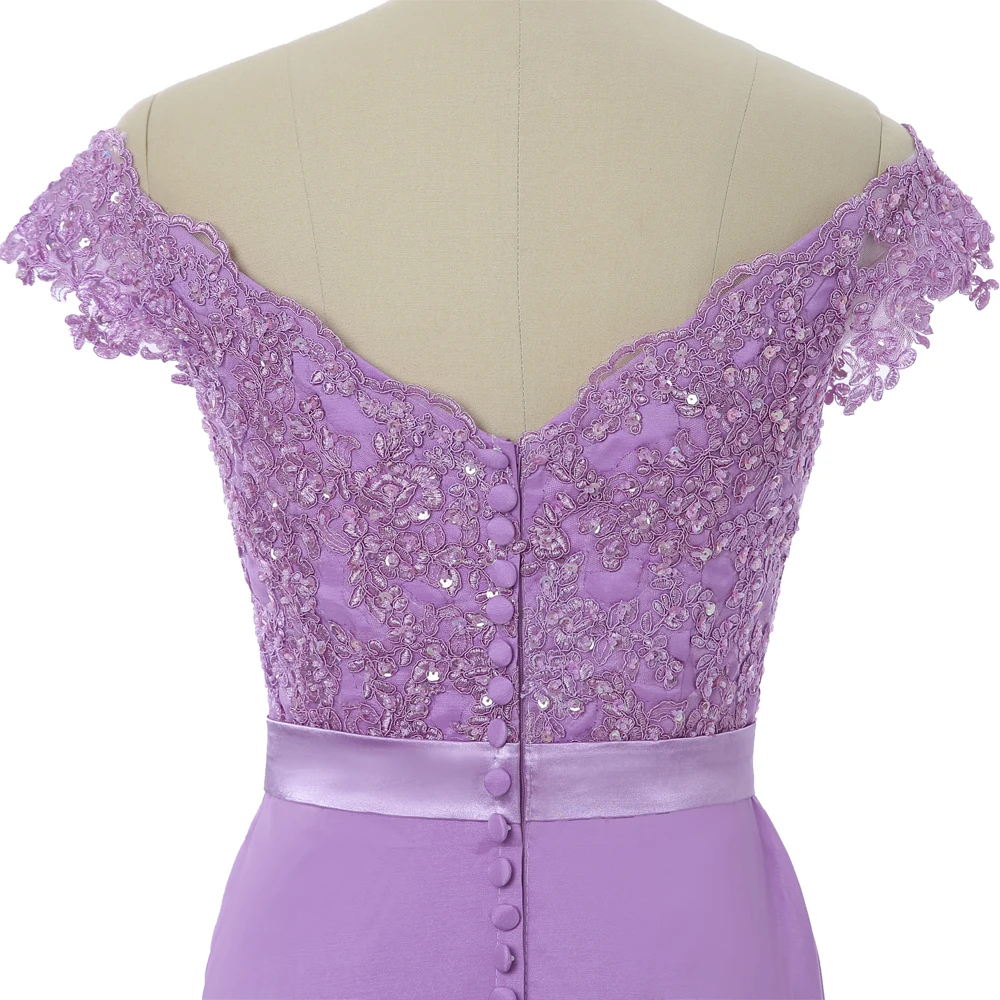 

Backless Mermaid V-neck Cap Sleeves Sweep Train Lavender Lace Elegant Long Evening Dresses Evening Gown Prom Dresses Gown